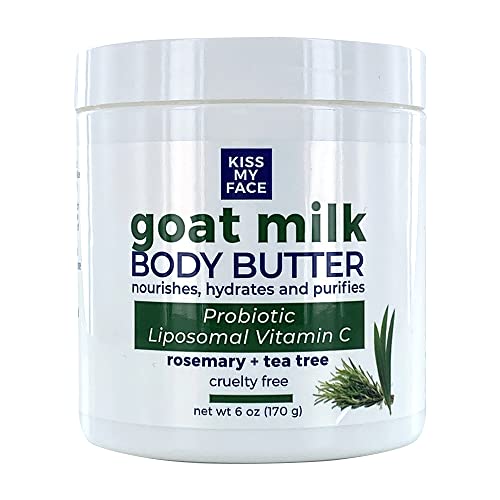 Kiss My Face Goat Milk Body Butter - Rosemary + Tea Tree - Antioxidant Blend Of Olive Oil, Aloe & Liposomal Vitamin C - 3Xbiotic Complex - Cruelty-Free - 6 Oz Jar #TOP23