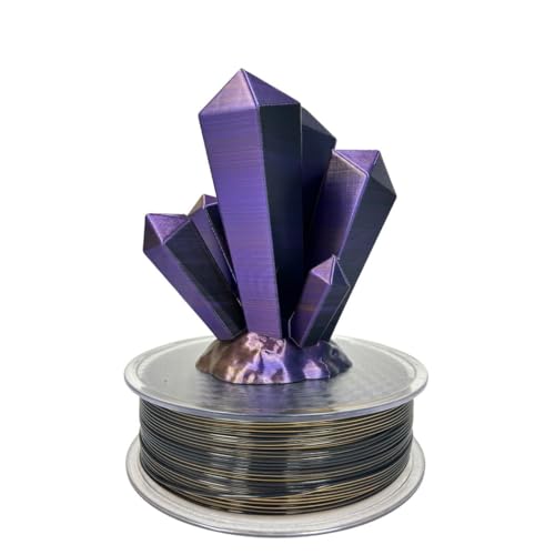 LEON3D PLA+ Filamento Tricolor, Transición Sedosa, Negro-Dorado-Morado, Azul-Verde-Morado, Rojo-Amarillo-Verde, 1.75mm, para Impresión 3D Decorativa (PLA+ TRICOLOR ECLIPSE (NEGRO, DORADO Y MORADO))