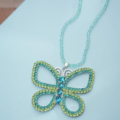 Butterfly Choker Necklace - Large 2.5" x 3" Sparkly Green Butterfly Pendant for Women, Elegant Costume Jewelry3