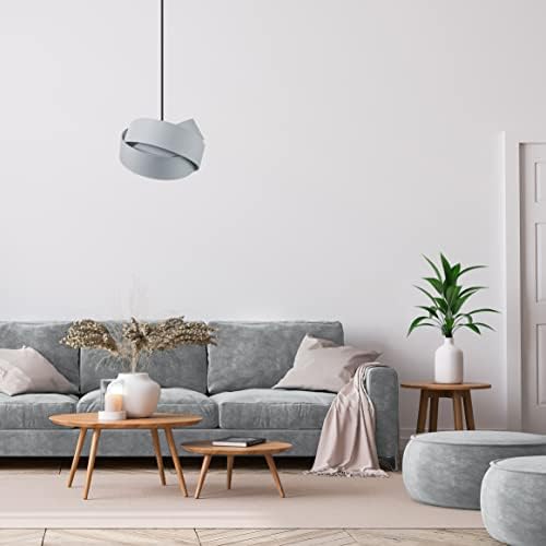 Contemporary Triple Ring Grey Cotton Fabric Pendant Lamp Shade with Matching Grey Satin Fabric Inner - 34cm Diameter | 60w Maximum | Unique Designer Product by Happy Homewares