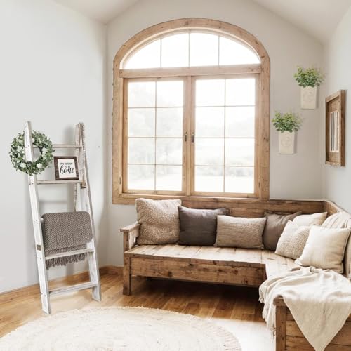 Honest Blanket Ladders for The Living Room, 5-Tier Blanket Holder, Wall-Leaning Blanket Rack, Ladder Shelves, Wooden Quilt Ladder, Farmhouse Decor, White