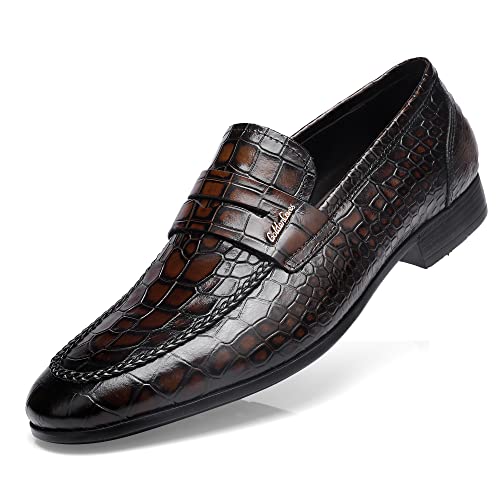 Classic Leather Dress Shoes for Mens, Fashion Crocodile Printed Casual Dress Shoe Loafer Slip On Shoes for Men