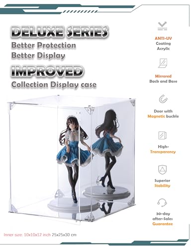 Image of Acrylic Display Case, Mirrored Back and Base, UV Protected, Front Door with Magnetic Buckle, Display Box, Dustproof Showcase for Figures, Collections, Models toys (10x10x12 inch, 25x25x30 cm)