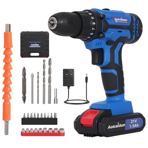 Panana 21V Cordless Drill, Electric Screwdriver Kit with 1500mAh Battery, 45Nm Combi Drill Driver Set, 25+1 Torque, 2 Speeds, LED Light, 25PCS Drill Bits, Carry Box for Home & DIY