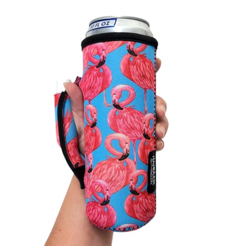 Lit Handlers Neoprene Water Bottle Sleeve - Insulated 16oz & 24oz Can Bottle Holder for Walking, Running, Cycling - Water Resistant Drink Covers, Blue Flamingo
