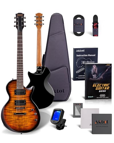 AKLOT LP Electric Guitar Kit, 40 inch 24 Fret, Coil-Split Humbucker Pickups, Modern Playability LP Stype Neck Solid Body Guitars, 18:1 Tuning Pegs,W/Gig Bag, Cable, Strap, Picks, Strings, Tuner, Book