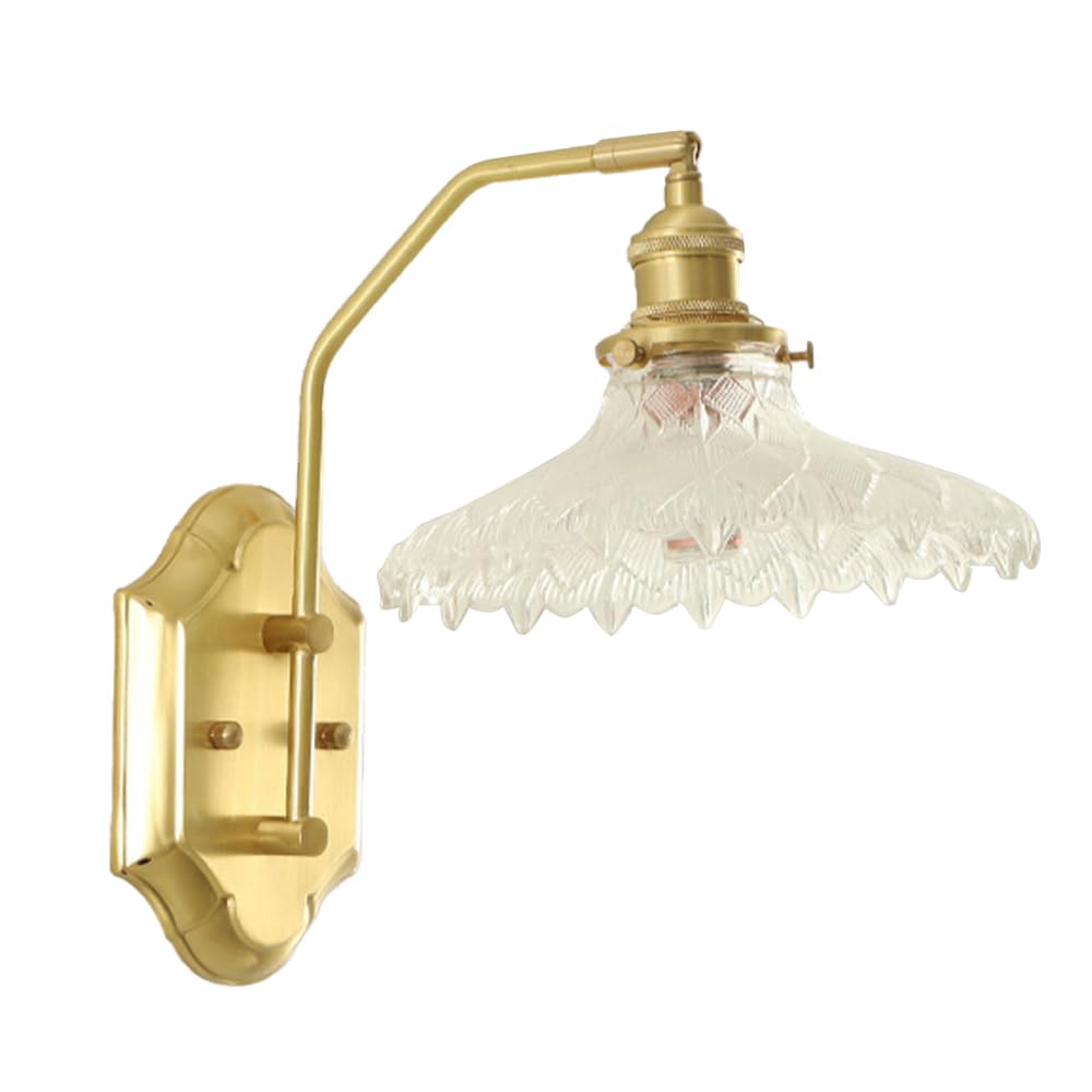 KBUUKYYXouy Wall Lights for Bedroom Nordic Brass Wall Sconce with Clear Pattern Glass Lamp Shade Sconces Indoor for Living Room Bedroom Over Kitchen Sink,C(A)