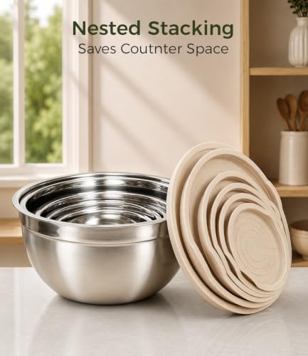 RFAPPMV Stainless Steel Mixing Bowls: 6-Piece Prep & Storage Set with Lids - image 7