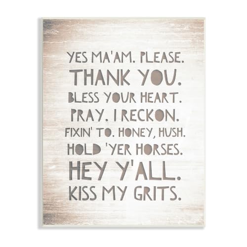 The Stupell Home Décor Collection Grey and White Southern Sayings Hey Y'all I Reckon Kiss My Grits Typography Wall Plaque Art, Multi-Color