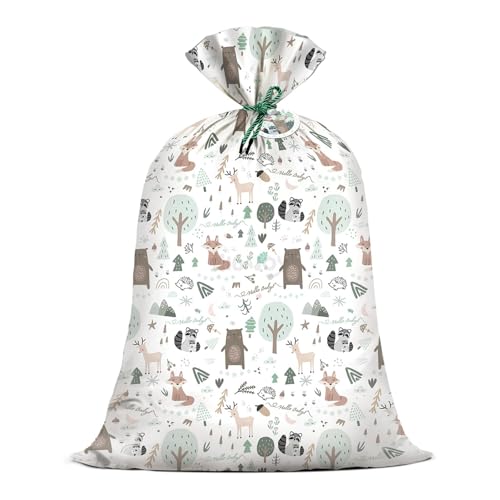 Extra Large Woodland Animal Baby Shower Plastic Gift Bags 56*36 Inch Jumbo Forest Animal Present Gift Bag Baby Girls Boys Newborn Parties Favors Decorations Hello Baby Whimsical Hand Drawn Style