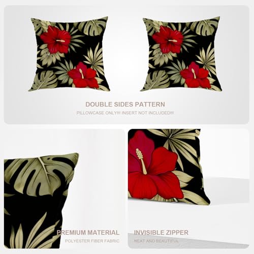Housse de coussin fleurs hibiscus rouge coton premium de 45cm - 5