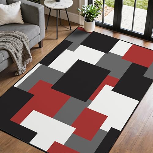 Washable Rug 3x5 Non Slip Area Rugs for Living Room, Modern Geometric 3x5 Entryway Rug, Ultra Thin Linen-Look Abstract Indoor Carpet for Bedroom Entra