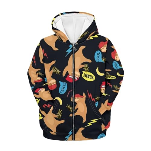 Girls Boys Zip Hooded Sweater Long Sleeve Zip Up Hoodie with Pockets Pullover Drop Shoulder Tops Sweaters & Hoodies