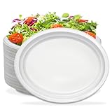 BONSINY 50 Count Disposable Plates - White Plastic Plates for Birthday Picnic BBQ Thanksgiving Party (10' x 12')