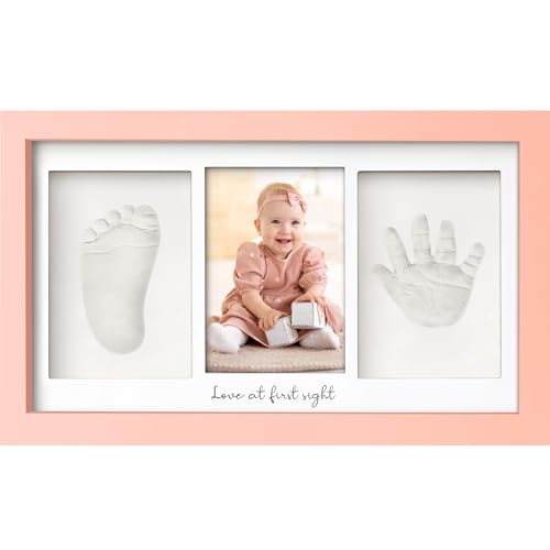 Image of KeaBabies Baby Hand and Footprint Kit - Clay Handprint Keepsake Frame, Newborn Nursery Picture Frame, Personalized New Mom Gifts for Baby First Christmas Shower (Sweet Pink)