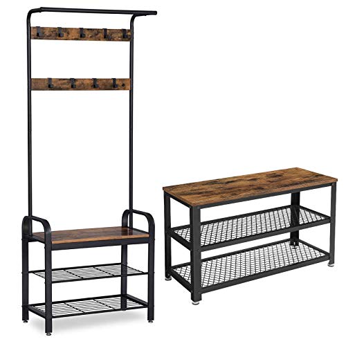 Vasagle Coat Rack And Shoe Bench Bundle, Industrial Accent Furniture With Steel Frame, Mesh Shelves, For Entryway, Hallway, Easy Assembly, Industrial, Rustic Brown And Black Uhsr40B And Ulbs73X #TOP20