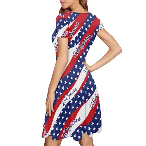 Image of HUGS IDEA Womens Puffy Swing Midi Dress Round Neck Short Sleeve Party A-Line Dresses