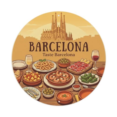 Plaque Métal Déco Vintage Travel Barcelona Tapas Spanish Cuisine