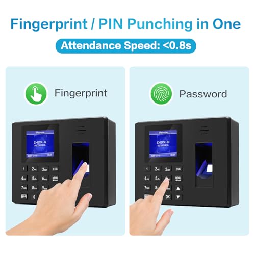 KAZNTCC Fingerprint Time Clocks for Employees Small Business with Finger Scan and PIN Punching in One, NO Monthly Fee Deduct Lunch Time Edit Missing Punches
