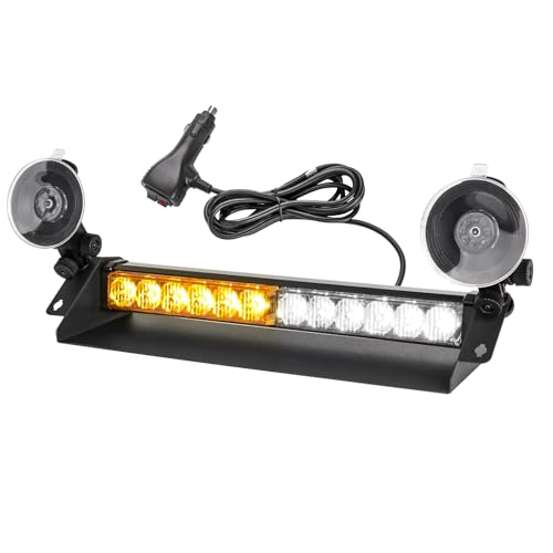 ROUTEKING Gyrophare LED Stroboscopique - 35.6cm 12 LED Rampe Gyrophare Led 9 Modes de Flash, 12V-24V Pour Voiture Camion remorque, Feux d'avertissement d'urgence Clignotants (Ambre/Blanc)