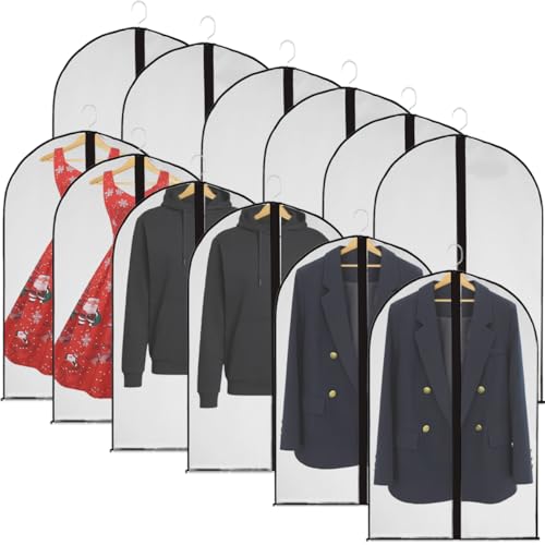 LOSYHU 12 Pack Clear Garment Bags, 40inch Suit Bags for Man, Garment Covers with Zip, Waterproof Dustproof Moth-Proof PEVA Clothes Cover Bags for Coats Suits Closet Clothes Storage - 60 x 100cm