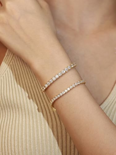 Moissanite Tennis Bracelet Yellow Gold Plated Fine Jewelry D Color VVS1 Round Brilliant Lab-Grown Moissanite Wedding bridal prom Birthday Valentines Gift for Women Girls, Width 3/4/5 mm2