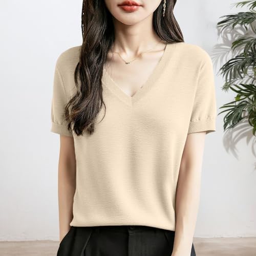 Sweaters for Women Short Sleeve Pullover V Neck Knit Clothing - image 2
