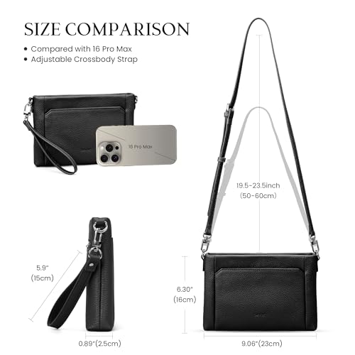 befen Genuine Leather Wristlet Wallets for Women Black Clutch Purse RFID Blocking Small Crossbody Bags Soft Real Leather Purse Trendy Wrist Wallet Travel Women Shoulder Handbag with 2 Removable Straps by befen - Used condition - Image 7