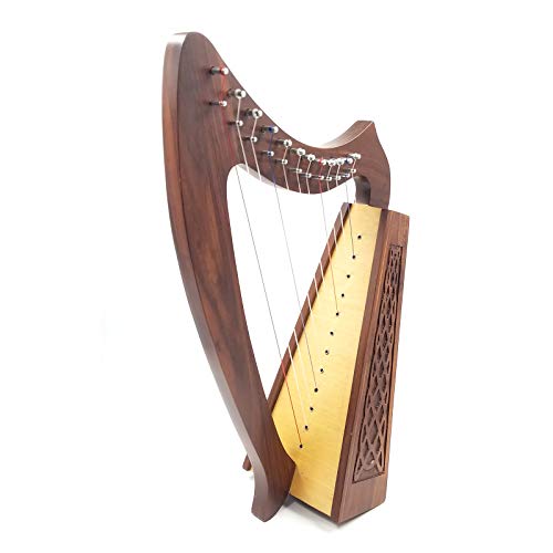 Woldorf Usa 12 Strings Harp Irish Celtic Highland Solid Rosewood Naturl Shape Nylon Lever Tuning Key Extra Set Included 18 Inch Inches Tall Roseback thumb #1