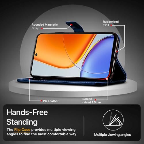 Image of WOW IMAGINE Shock Proof Flip Cover Back Case Cover for Vivo T4x 5G | iQoo Z10x 5G | Vivo Y31 Pro 5G (Flexible | Leather Finish | Card Pockets Wallet & Stand | Blue)