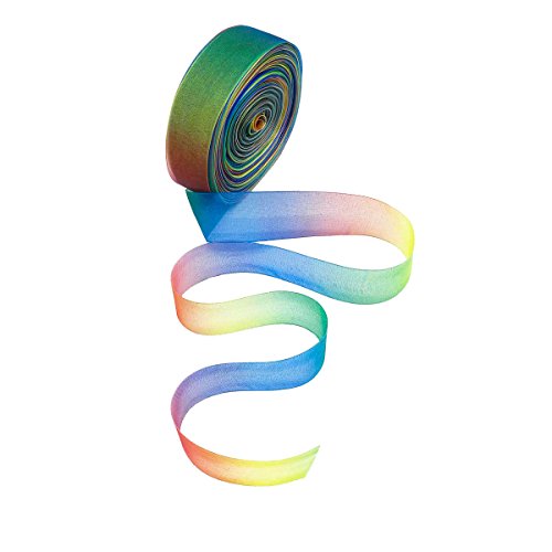Organza Ribbon, 50Yards 25mm Shimmer Sheer Satin Ribbons for Gift Wrapping, Rainbow Colour