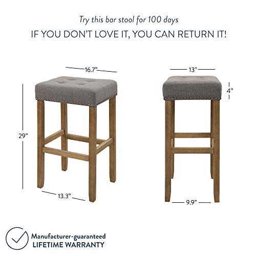 Nathan James Hylie Nailhead Wood Pub-Height Kitchen Counter Bar Stool 29", Gray/Light Brown #TOP1