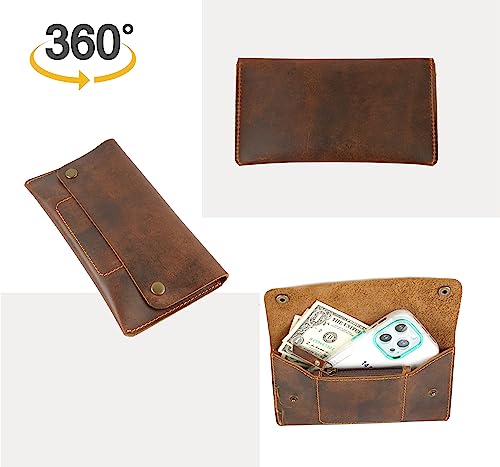 Leather Currency Pouch, Currency Organiser, Dollar Bills Holder, Bills Organizer, Money Envelope with Mobile Pocket, Money Bag For Men and Women (Brown)4