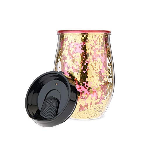 Blush Cosmo Glitter Stemless Wine Tumbler, Red and Gold
