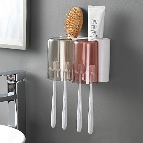 iHave Toothbrush Holders for Bathrooms, 2 Cups Toothbrush Holder Wall Mounted Bathroom Accessories