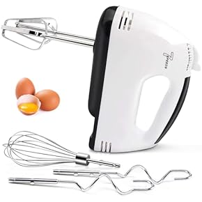 Sonifer Handmixer van roestvrij staal 500W Elektrische mixer Handmixer, 5 standen plus turbostand, ontwerp met uitwerptoetsen, vaatwasmachinebestendig, 2 kneedhaken, 2 gardes, 1 voet
