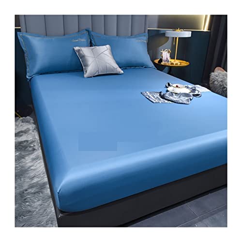 KBLDOPN Sábana Bajera elástica, Funda Protectora for colchón, Colcha de satén, Ropa de Cama, sábana de rayón, Individual, Doble, Queen, King, tamaño 90 para Cama(Picture color-02,180x200x25cm 1pc)