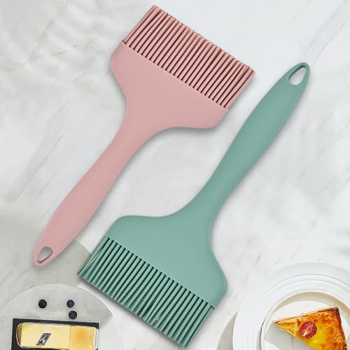 Extra großer Silikon-Pinsel - hitzebeständiger, extra breiter Marinadenpinsel - spülmaschinenfester Ölpinsel zum Kochen, Backen, Grillen und Auftragen von Öl(Pink, grün)