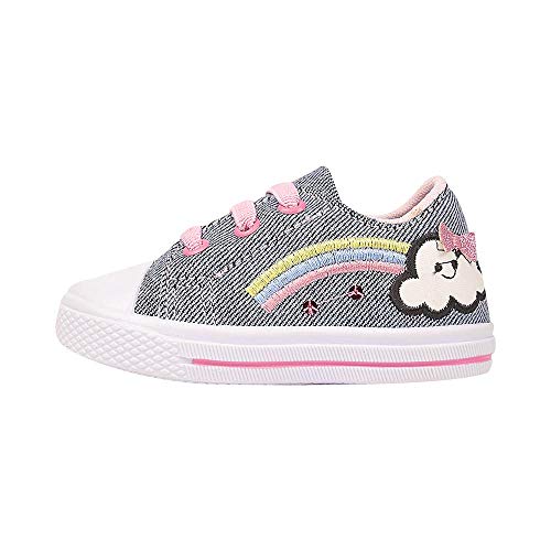 Tênis Infantil Feminino Bordado Arco Iris Cadarço Super Leve Jeans Claro 19/20