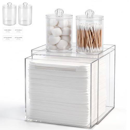 Disposable Face Towels Holder Compatible with Clean Skin Club Clean Towelettesl XL Acrylic Box Bin with Drawer Bathroom Counter Storage for Vanity Clear