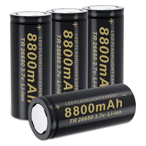 TLYA 26650 Lithium Battery 8800MAH3.7V Rechargeable Battery Bright Flashlight Handheld Fan Flat Tip Battery,4Pcs