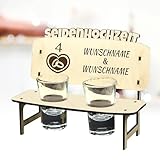 KIWISTAR UG – Regalo – Banco de chupito personalizado – Boda de Seda – 4º aniversario de boda – Nombre y texto – Personalizado con grabado y 2 vasos – Boda, Cumpleaños, Aniversario