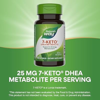Nature's Way 7-KETO, DHEA Metabolite, Supports Energy Metabolism*, 25 mg Potency Per Serving, Gluten Free, Vegan, 60 Capsules (Packaging May Vary)
