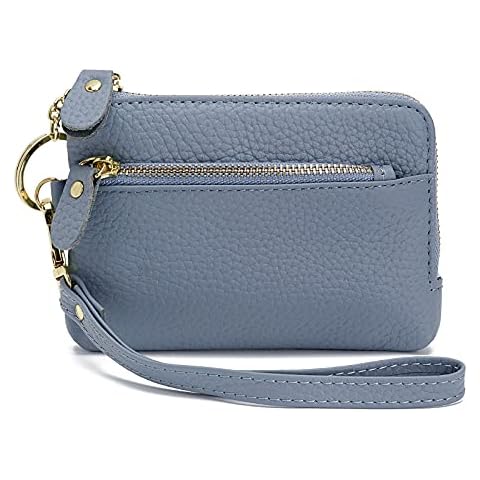 ZOOEASS Women Leather Coin Purse,Large Opening For Easy Access,With Wrist Strap(Blue) Cover