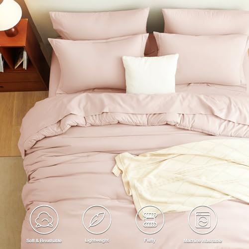 CozyLux Queen Comforter Set Blush Pink, 7 Pieces Bed in a Bag Queen Comforter Set with Sheets, Bedding Sets with Down Alternative Comforter, Fitted Sheets, Flat Sheets, Pillow Shams and Pillowcases
