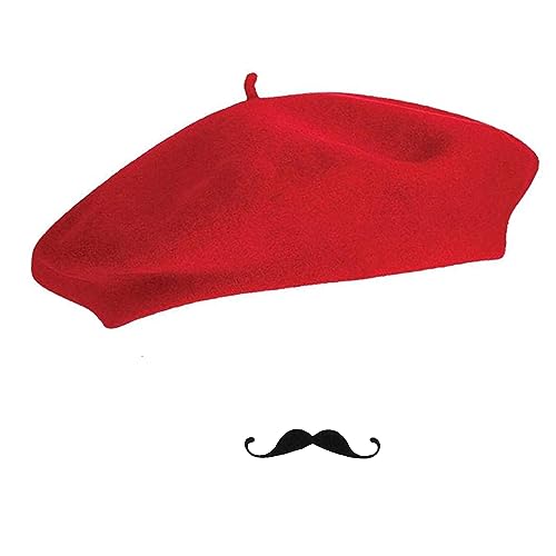 Image of Frenchman Beret Women Men, Mustache Halloween Mime Costume Accessory Beanie Caps Classic Wool Winter French Hat Free Size