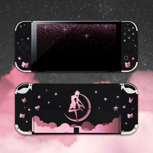 Belugadesign Moon Switch Skin | Cute Pastel Sticker Wrap Vinyl Decal | Magic Girls Bow Anime Kawaii Japanese Cartoon L Compatible With Nintendo Switch Oled (Switch Oled, Black) #TOP1