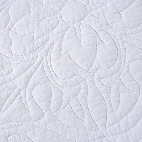 WINLIFE 100% Cotton Quilted Pillow Sham Floral Printed Pillow Cover White