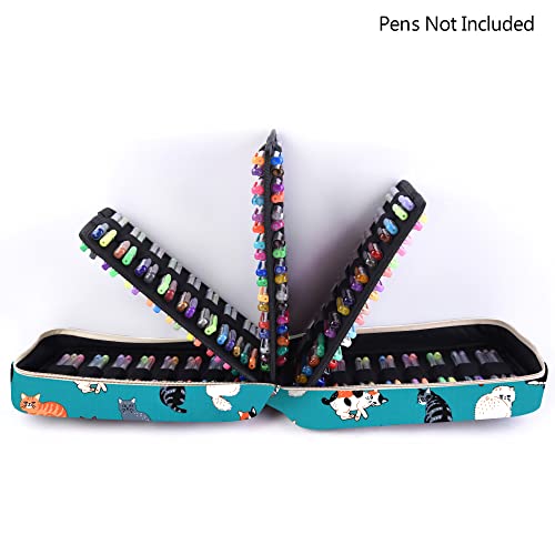 Pencil Case Holder Slot - Holds 202 Colored Pencils Or 136 Gel Pens With Zipper Closure - Large Capacity Polyester Pen Organizer For Watercolor Pens Or Markers - Perfect For Artist Lake Blue Cat #TOP6