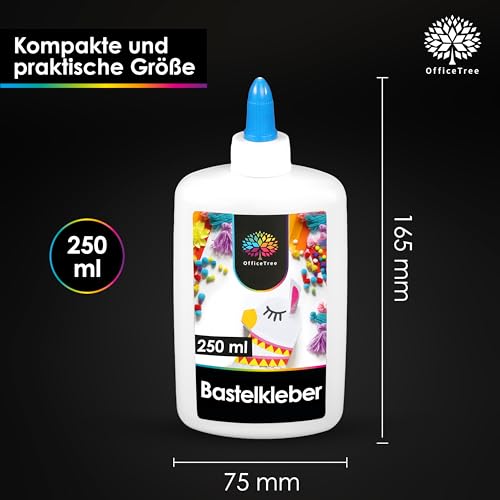 OfficeTree 250 ml Flüssigkleber Bastelkleber Lösungsmittelfrei - Bastelleim Kleber für Kinder geeignet - Transparent Trocknend für Große und Kleine Projekte